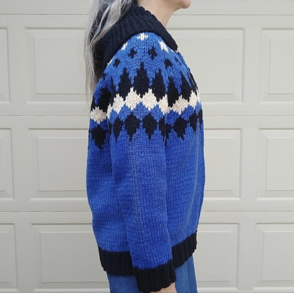 vintage cowichan style CHUNKY CARDIGAN sweater (G11) - Picture 6 of 10